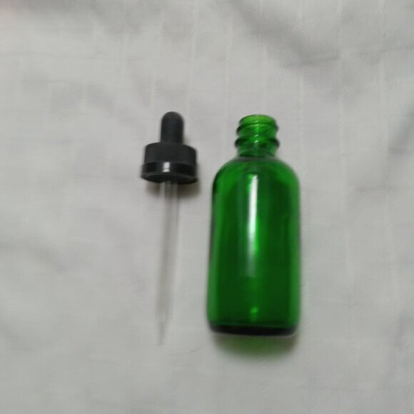 Vintage green glass dropper bottles, empty, with glass dropper, inner stopper - Picture 2 of 4